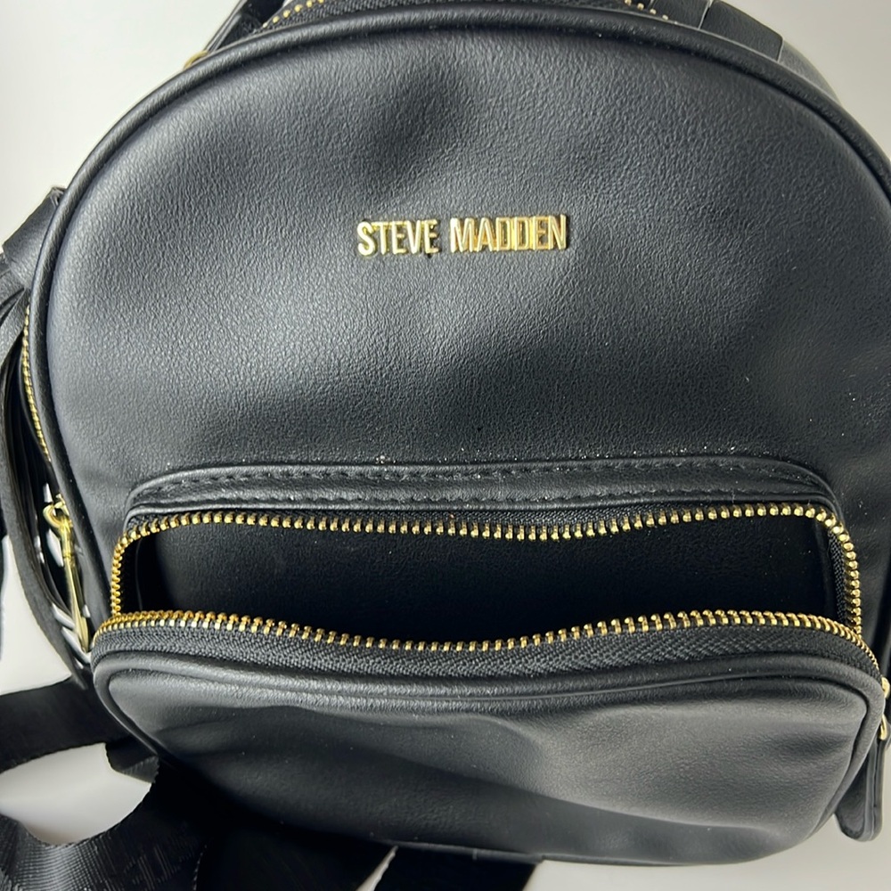 Steve Madden Black Mini Bag Backpack with Goldtone Hardware